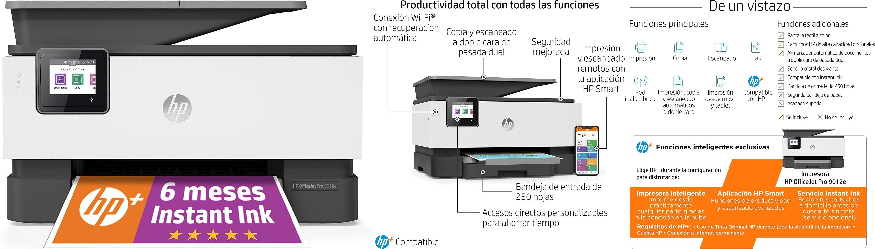Tecnología inteligente para impresión eficiente: Impresora Multifunción HP OfficeJet Pro 9012e con HP+