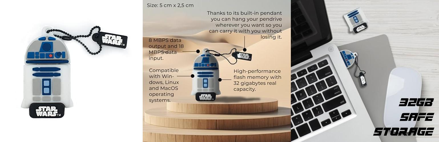 WONDEE Disney Star Wars R2D2: La Memoria USB ideal para fans de Star Wars en color blanco