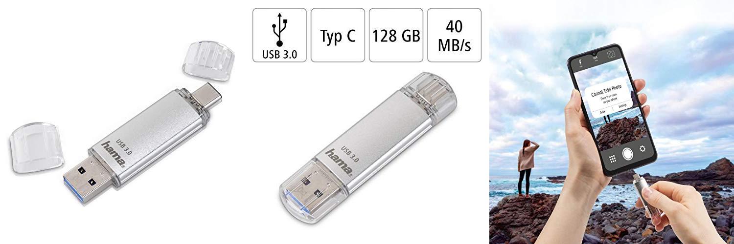 Hama Memoria USB 128 GB con USB 3.0 y Tipo-C: Almacenamiento rápido y versátil