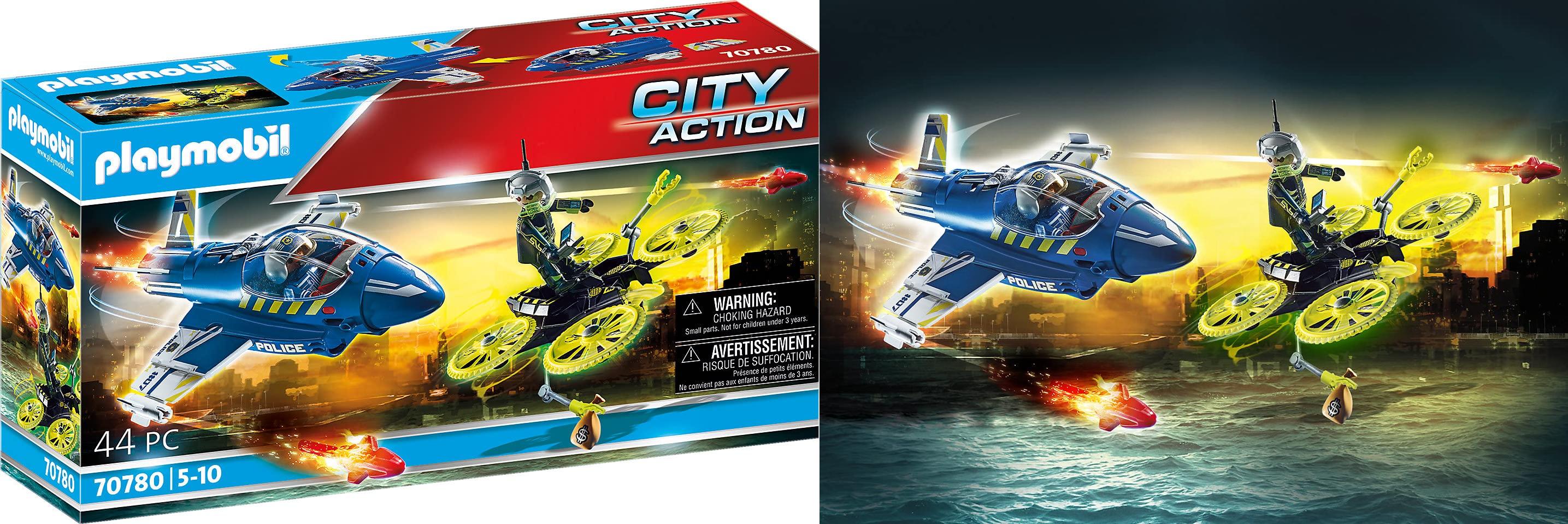 Descubre la emocionante persecución con el PLAYMOBIL 70780 City Action Policía Avión: un conjunto de juguetes perfecto para niños a partir de 5 años