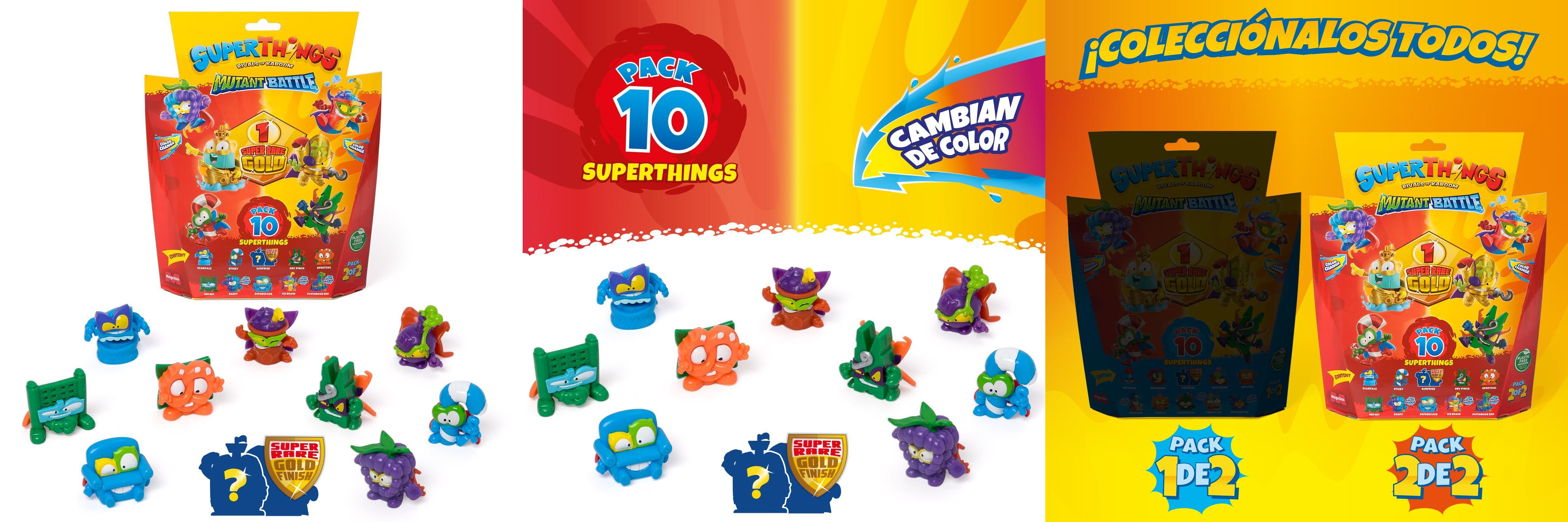 Descubre la emoción de SUPERTHINGS Serie Mutant Battle con este pack de 10 figuras especiales ¡Incluye líder Dorado y SuperThings que cambian de color!